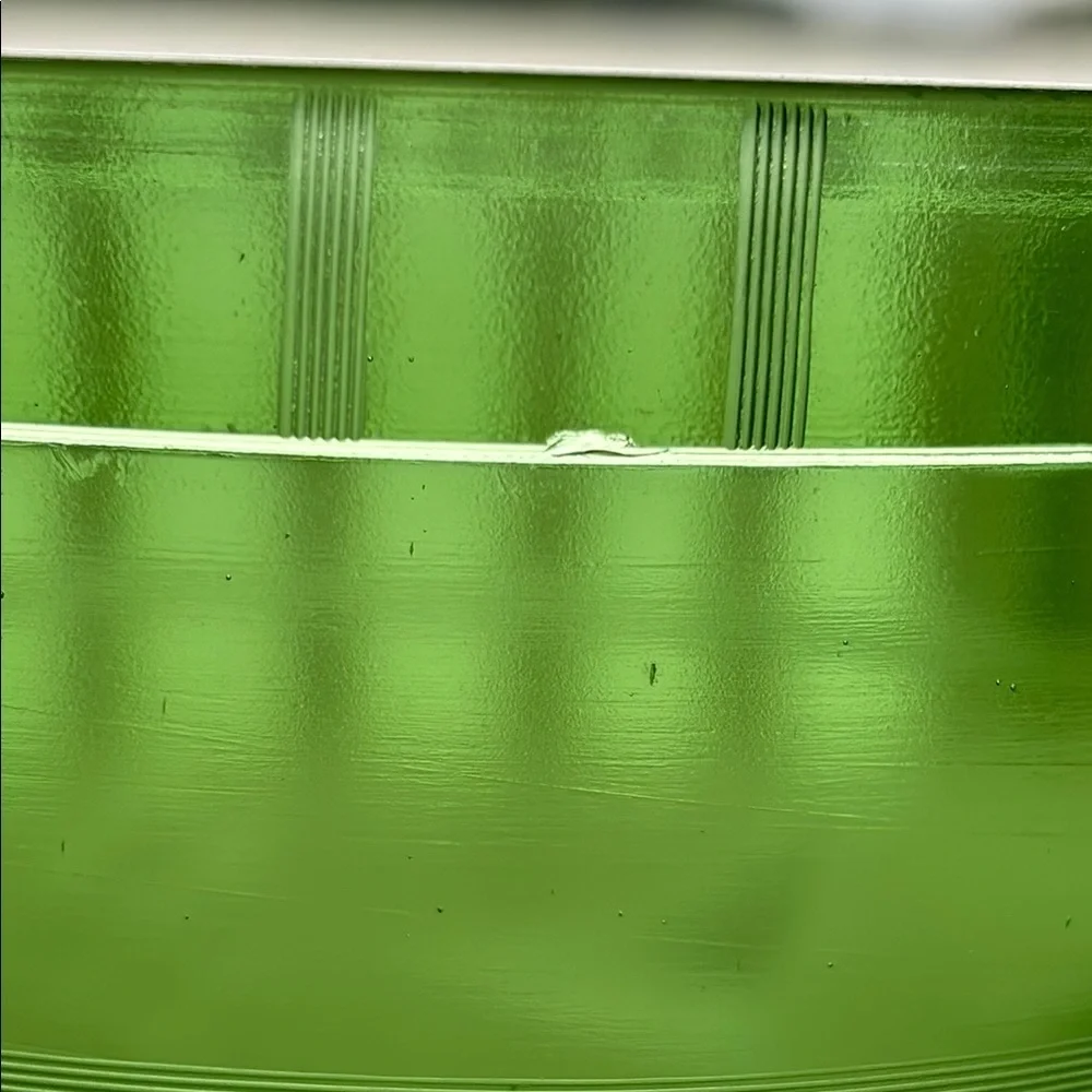 Vintage Uranium Green Depression Glass Ice Bucket with Floral Design